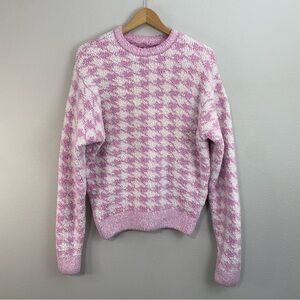 Skims Cozy Knit Unisex Pullover Petal Houndstooth Fuzzy Crewneck Sweater S/M